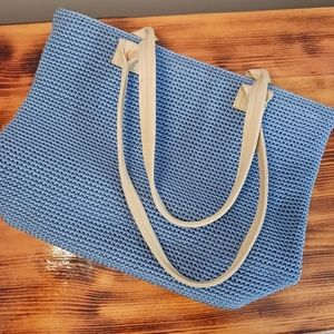 THE SAK Elliott Lucca Blue Tote Shoulder Bag Woven Handcrafted Eco Sustainable